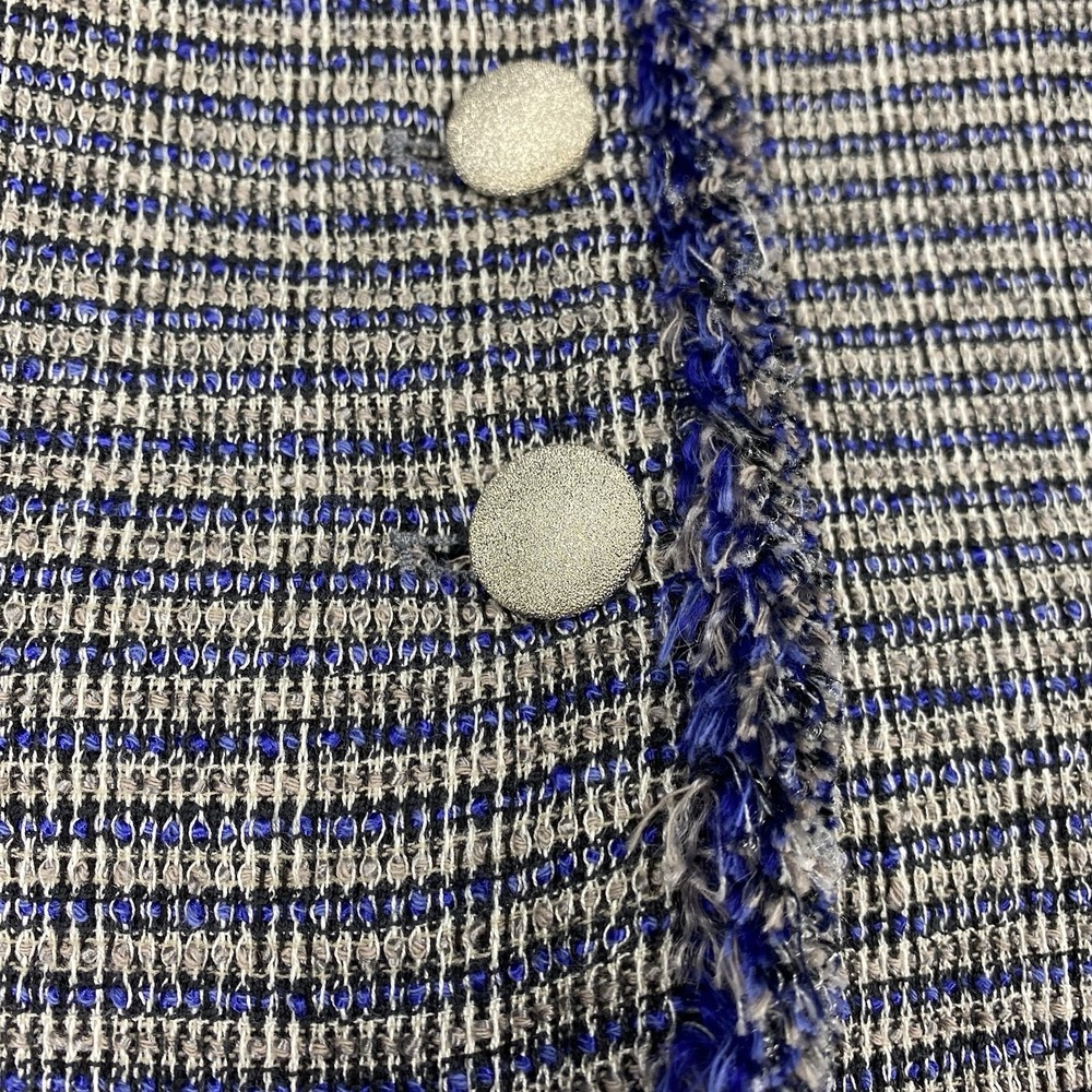 Theyskens' Theory Jacket Womens 4 Blue Jossak Tweed Button Fringe Metallic Lady - Picture 3 of 13